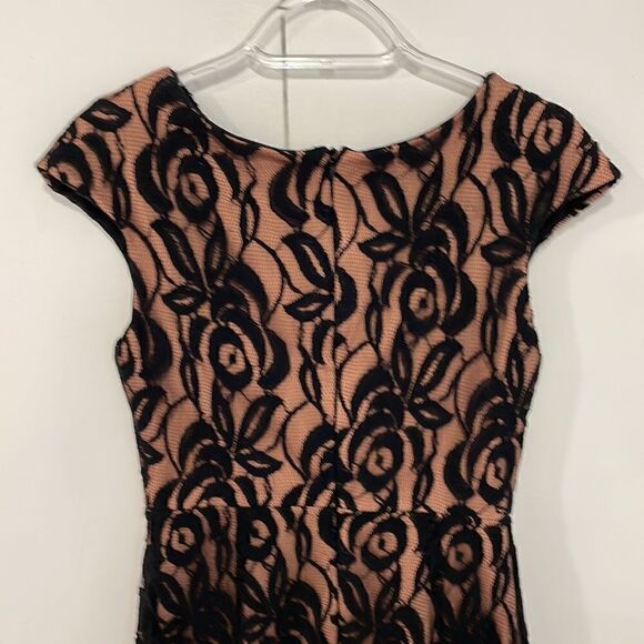 EVA FRANCO Anthropologie black pink lace sheer front midi cocktail dress S - Picture 3 of 9